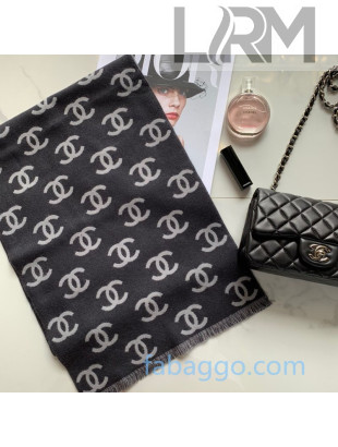 Chanel CC Allover Wool Cashmere Scarf 35x180cm Gray 2020