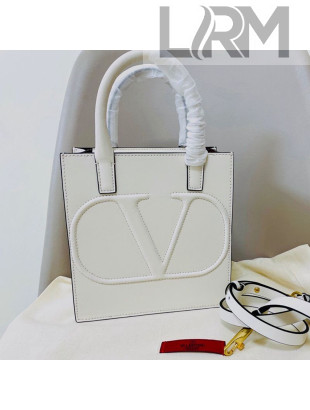 Valentino Small VLogo Walk Calfskin Vertical Tote Bag 1053 White 2020