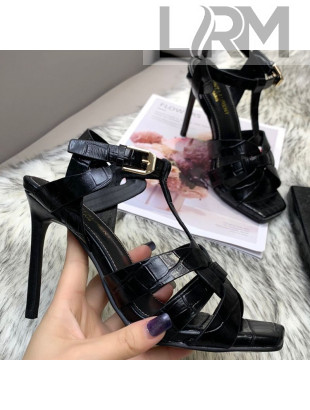 Saint Laurent Stone Embossed Leather High-Heel Sandals 10cm Black 2021 23