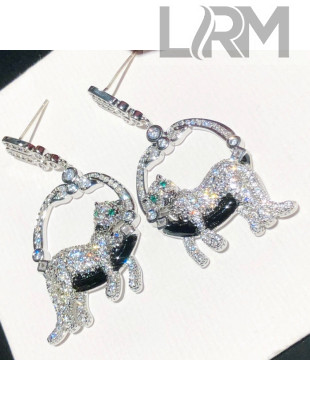 Cartier Leopard Crystal Earrings Silver/Green 2021 082571 