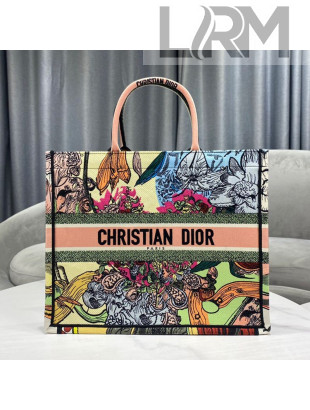 Dior Large Book Tote Bag in Multicolor Cœur en Fleur de Embroidery 2021