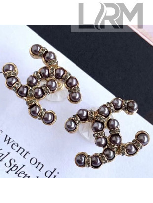 Chanel Pearls Classic CC Stud Earrings Black/Gold 2019
