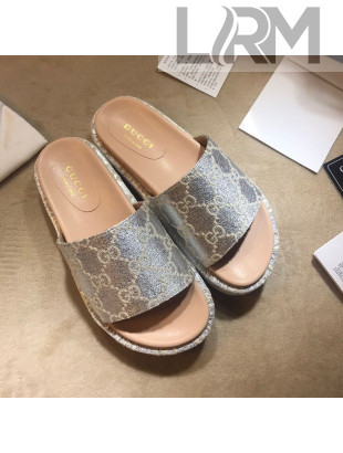 Gucci GG Lamé Platform Slide Sandal 573018 Silver 2021