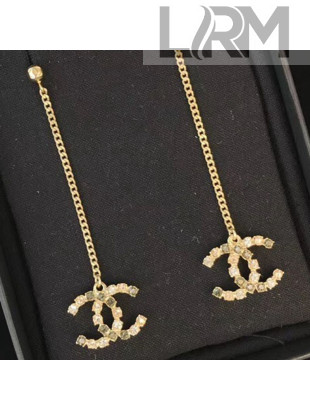 Chanel Square Crystal CC Pendant Chain Tassel Earrings Green 2019