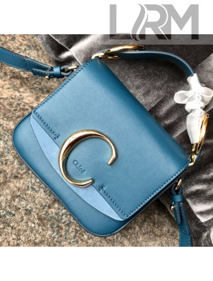 Chloe Shiny & Suede Calfskin Mini Top Handle Bag Blue 2019