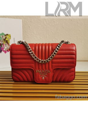 Prada Diagramme Leather Flap Shoulder Bag 1BD108 Red 2020
