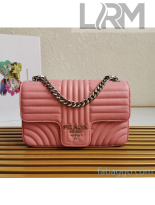 Prada Diagramme Leather Flap Shoulder Bag 1BD108 Pink 2020