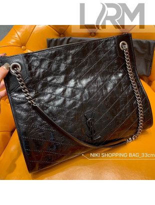 Saint Laurent Niki Medium Shopping Bag in Crinkled Vintage Leather 577999 Black 2019