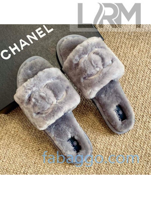 Chanel Wool Flat Sandals Gray 2020