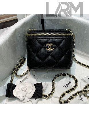 Chanel Lambskin Small Vanity Case with Camellia Chain AP2158 Black 2021