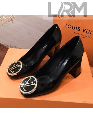 Louis Vuitton Madeleine Patent Calfskin LV Circle Pump Black 2019
