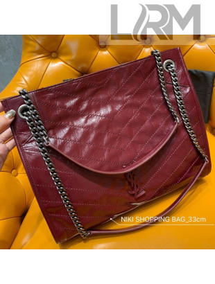 Saint Laurent Niki Medium Shopping Bag in Crinkled Vintage Leather 577999 Burgundy 2019