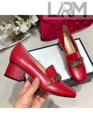 Gucci Sylvie Chain Leather Mid-heel Pump ‎537539 Red 2019