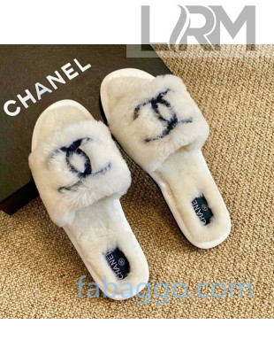 Chanel Wool Flat Sandals White/Black 2020