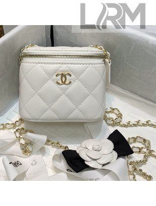 Chanel Lambskin Small Vanity Case with Camellia Chain AP2158 White 2021