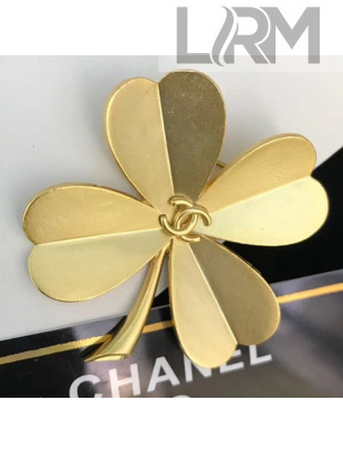 Chanel Vintage Golden Four Leaf Clover Shaped Brooch 2019