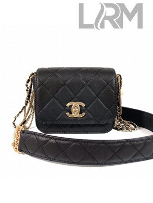 Chanel Quilted Calfskin Flap Bag with Chain Tassel Strap AS2051 Black 2020 TOP