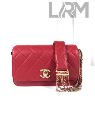 Chanel Quilted Calfskin Flap Bag with Chain Tassel Strap AS2052 Red 2020 TOP