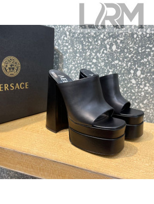 Versace Calfskin Platform Slide Sandals 15.5cm Black 2022 27
