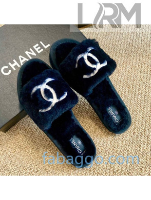 Chanel Wool Flat Sandals Blue/White 2020