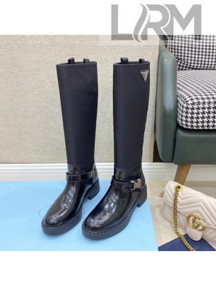 Prada Brushed Leather and Nylon High Boots Black 2021 04