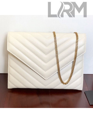 Saint Laurent Double Tribeca Chain Wallet WOC in Grain Embossed Aged Leather 569267 White 2019