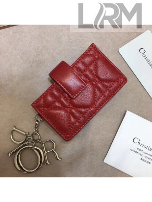 Dior Lady Dior Gusseted Card Houlder in "Cannage" Lambskin Red 2018