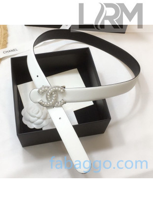 Chanel Calfskin Belt 30mm with Pearl CC Buckle White 2020