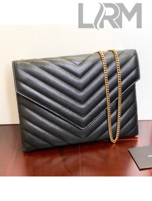 Saint Laurent Double Tribeca Chain Wallet WOC in Grain Embossed Aged Leather 569267 Black 2019