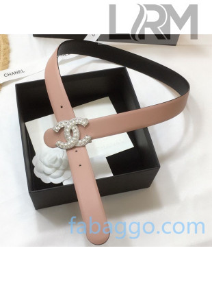 Chanel Calfskin Belt 30mm with Pearl CC Buckle Nude 2020