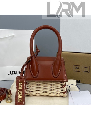 Jacquemus Le Chiquito Mini Top Handle Bag in Leather and Wicker Brown 2021
