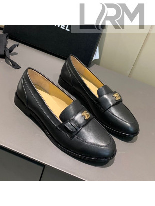 Chanel Calfskin CC Strap Loafers Black 2021