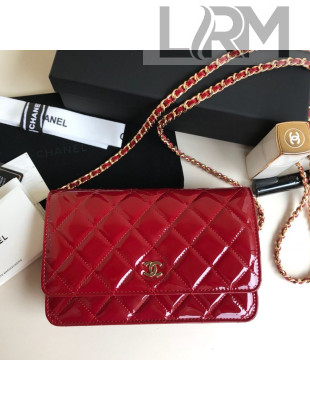 Chanel Patent Leather Wallet on Chain WOC Red 2020