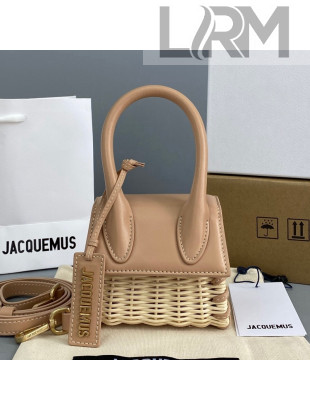Jacquemus Le Chiquito Mini Top Handle Bag in Leather and Wicker Nude 2021