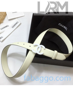 Chanel Calfskin Belt 25mm with Matte CC Buckle White 2020