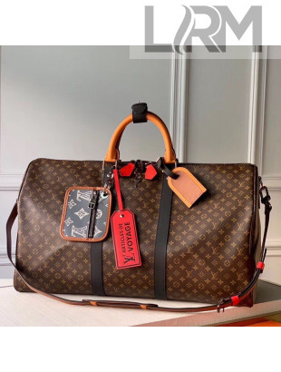 Louis Vuitton Keepall Bandouliere 50 Travel Bag in Brown Monogram Canvas M56856 2020