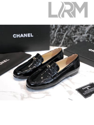 Chanel Patent Leather CC Strap Loafers Black 2021