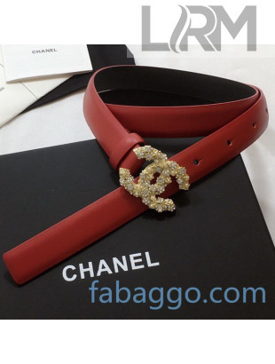 Chanel Calfskin Belt 20mm with Crystal CC Buckle Red/Black 2020
