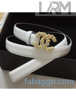 Chanel Calfskin Belt 20mm with Crystal CC Buckle White 2020
