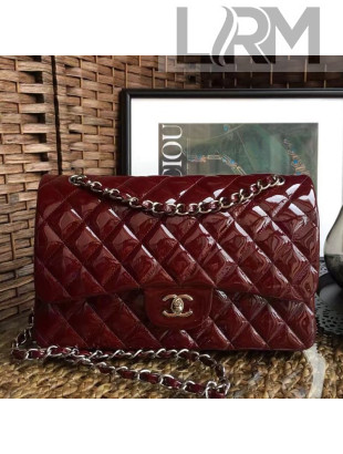 Chanel Quilted Patent Leather Large Flap Bag Burgundy/Silver 2020