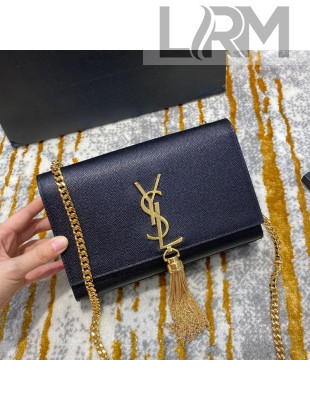 Saint Laurent Kate Small Chain and Tassel Bag in Textured Leather 474366 Black/Gold 2020