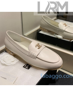 Chanel Lambskin Chain Charm Loafers G35067 White 2021