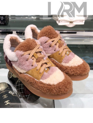 Chanel Lambskin Fur Low-Top Sneakers G35195 Camel 2019