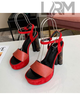 Louis Vuitton Podium Suede and Leather Platform Sandal Red 2021
