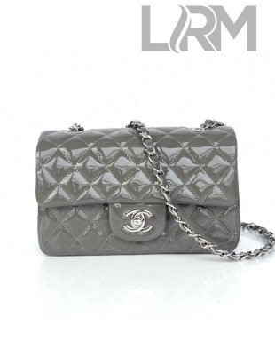 Chanel Quilted Patent Leather Small 20cm Flap Bag Gray/Silver 2020
