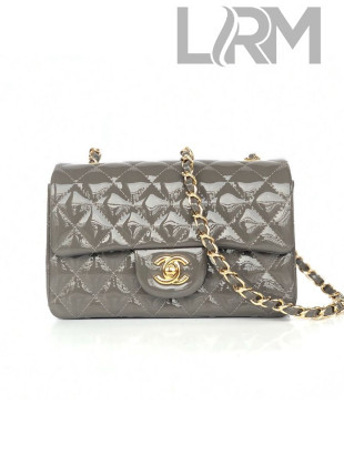 Chanel Quilted Patent Leather Small 20cm Flap Bag Gray/Gold 2020