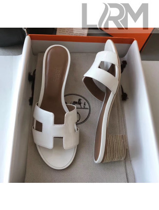 Hermes Patent Calfskin Leather Oasis Slipper Sandals With 5cm Heel White