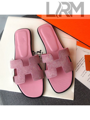 Hermes Oran Crystal Suede Slide Sandal Pink 2021 10