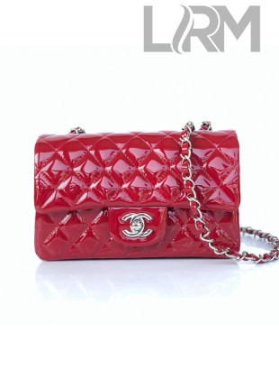 Chanel Quilted Patent Leather Small 20cm Flap Bag Red/Silver 2020