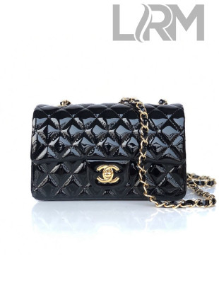 Chanel Quilted Patent Leather Small 20cm Flap Bag Black/Gold 2020